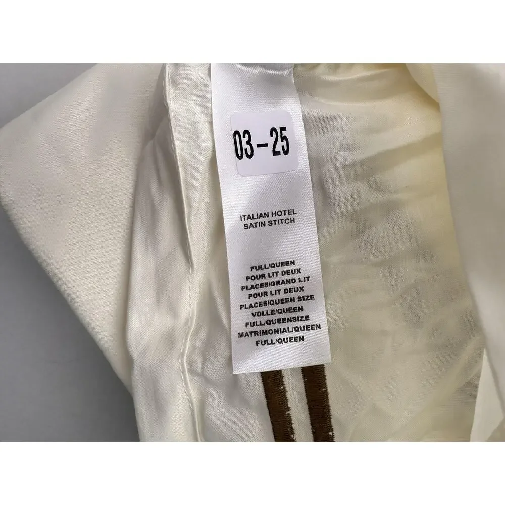Restoration Hardware Italian Hotel Satin Stitch CREAM Brown Queen DUVET Cover